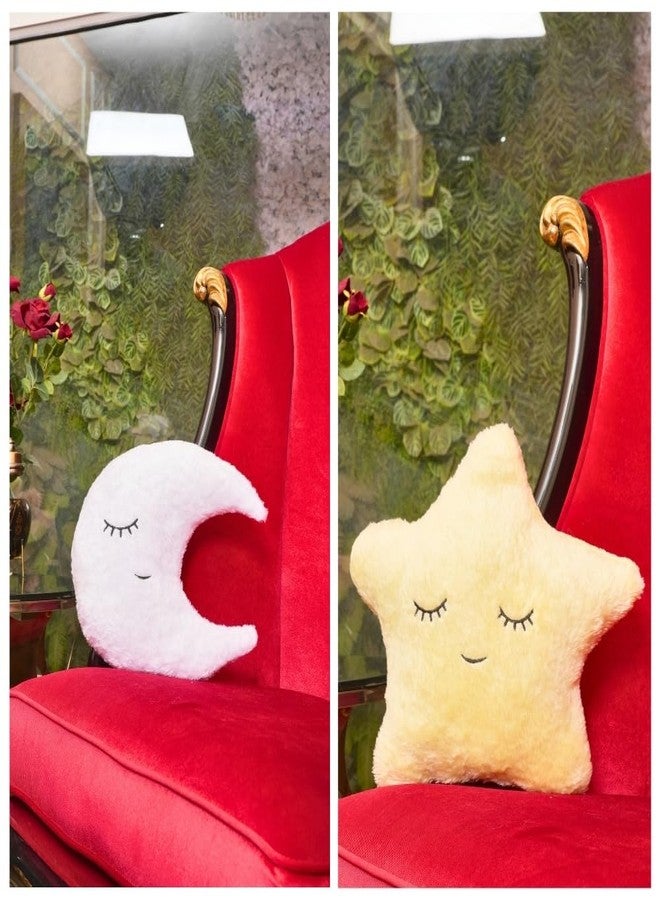 Humpy Hare Soft Plush Moon & Star Pillow Toy Set Combo of 2 | Cot Cushion & Playtime Soft Toy for Kids, Children, and Babies | Stuffed Plush Pillow | (White & Yellow) - Image 1